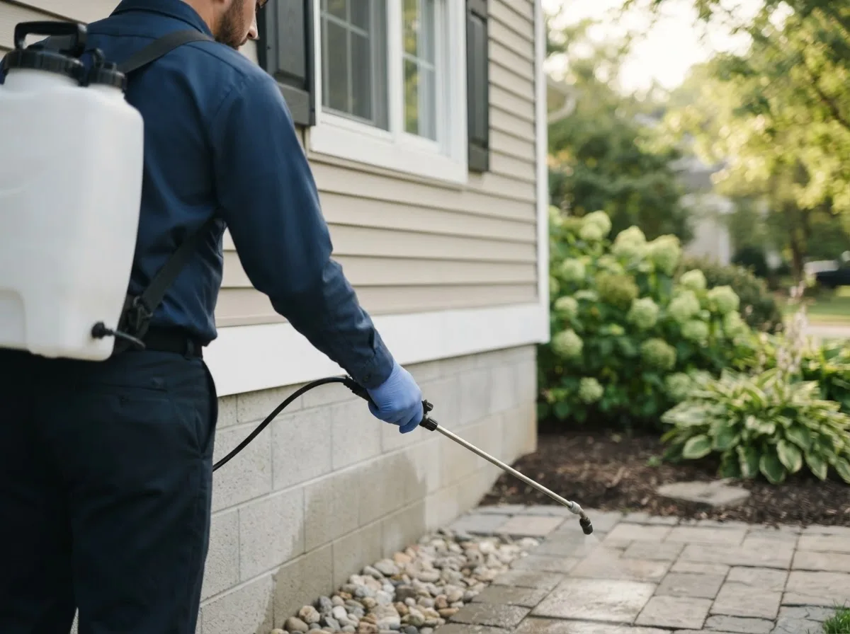 Pest control technician inspecting a home in Pleasant Plains, AR